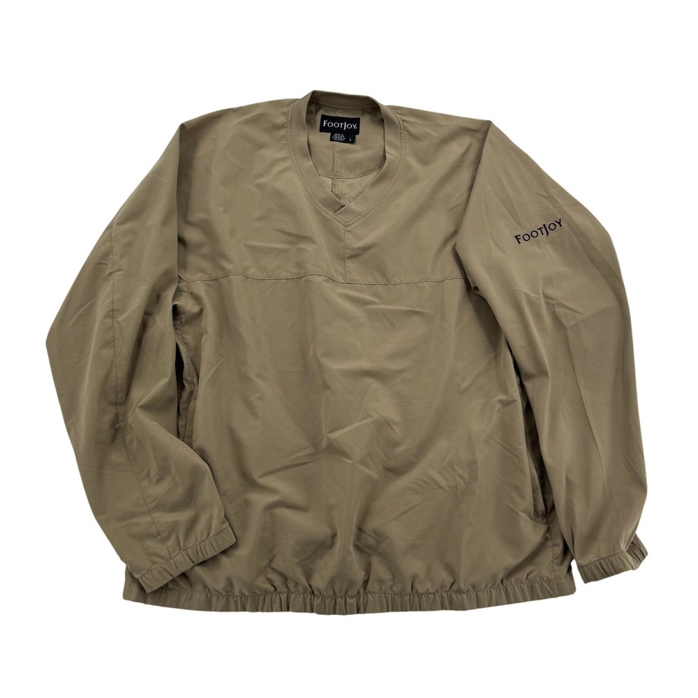 Mens FootJoy Golf Windbreaker V-Neck Pullover Khaki Tan Long Sleeve Jacket Large
